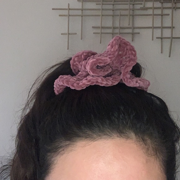 Handmade Crochet Velvet Scrunchie - Picture 3 of 3